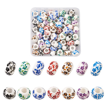 70Pcs 7 Colors Handmade European Porcelain Beads, DIY Accessories for Jewelry Making, Rondelle with Flower Pattern, Mixed Color, 14x9mm, Hole: 5mm, 10pcs/color