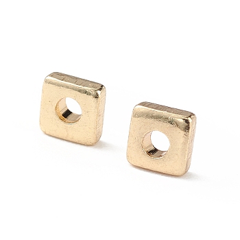 Brass Beads, Long-Lasting Plated, Square, Golden, 3x3x1mm, Hole: 1mm
