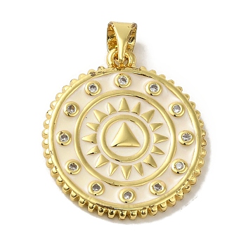 Brass Enamel Micro Pave Cubic Zirconia Pendants, Real 18K Gold Plated, Round, White, 23x20x2mm, Hole: 5.5x3.8mm