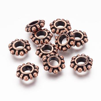 Alloy Beads Spacers, Cadmium Free & Nickel Free & Lead Free, Flower, Red Copper, 11x4mm, Hole: 5mm
