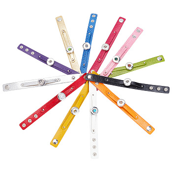 11pcs 11 colors Alloy Interchangeable Snap Link Bracelets Settings, Rivet Stud Imitation Leather Cord Bracelets Accessory Findings, Mixed Color, 8-1/8 inch(20.5cm), 1Pc/color