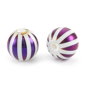 Electroplate Glass Beads, Stripe Round, Purple Plated, 10x9.5~10mm, Hole: 1.2mm, 200pcs/bag