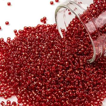 TOHO Round Seed Beads, Japanese Seed Beads, (25B) Silver Lined Siam Ruby, 15/0, 1.5mm, Hole: 0.7mm, about 3000pcs/10g