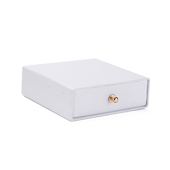 Square Paper Drawer Jewelry Set Box, with Brass Rivet, for Earring, Ring and Necklace Gifts Packaging, White, 9x9x3~3.2cm
