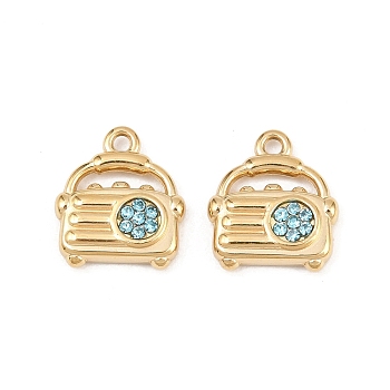 304 Stainless Steel Micro Pave Cubic Zirconia Charms, Radio Charms, Golden, Sky Blue, 14x12x3mm, Hole: 1.5mm