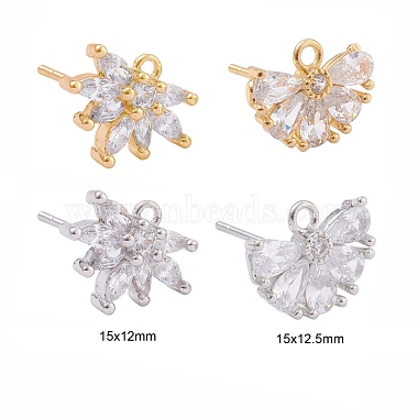 4 Pairs 2 Style Brass Micro Pave Clear Cubic Zirconia Stud Earring Findings(KK-ZZ0001-07)-2