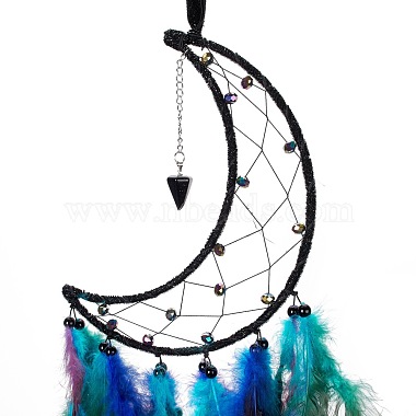 Iron Wire Woven Web/Net with Feather Pendant Decorations(AJEW-B017-32)-3