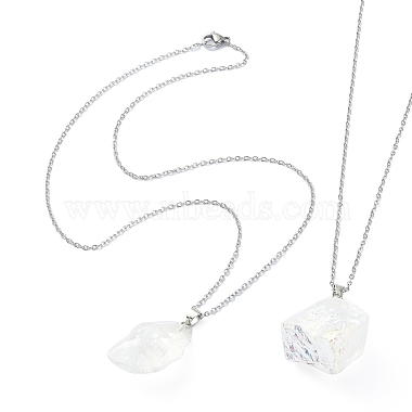 Natural Quartz Nugget Pendant Necklace with 304 Stainless Steel Chains(NJEW-JN04385-01)-5