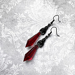 Alloy Glass Dangle Earrings, Bat with Diamond, FireBrick, 56x11mm(FS-WG67762-01)