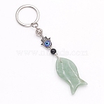 Natural Green Aventurine Fish Keychain, Hamsa Hand, 10cm(PW-WG77624-04)