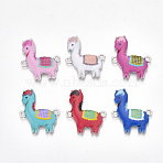 Printed Alloy Links connectors, with Enamel, Llama/Alpaca, Platinum, Mixed Color, 26x22.5x2mm, Hole: 1.8mm(PALLOY-S118-07)