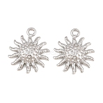 Alloy Pendants, Hammered Sun Charms, Rack Plating, Cadmium Free & Lead Free, Platinum, 20x16.5x3.5mm, Hole: 1.6mm(AL-CBA83D5-20P)