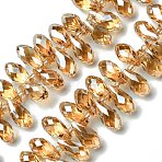Transparent Electroplate Glass Beads Strands, Pearl Luster Plated, Faceted, Teardrop, Sandy Brown, 13.5x6.5mm, Hole: 1mm, about 98~99pcs/strand, 18.11 inch(46cm)(GLAA-K064-07A-PL01)
