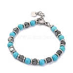 Synthetic Turquoise & Magnetic Synthetic Hematite Round Beaded Bracelet, 8-1/4 inch(21cm)(X-BJEW-P339-02P-10)