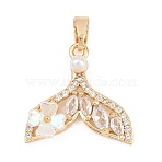 Brass Micro Pave Clear Cubic Zirconia Pendants, Fishtail Charms, Golden, 17x18x4mm, Hole: 5x3mm(KK-K305-18G)