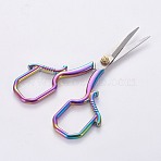 Stainless Steel Scissors, Embroidery Scissors, Sewing Scissors, with Zinc Alloy Handles, Rainbow Color, 102.2x57.5x3.5~8mm(TOOL-WH0117-30B)