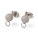 Non-Tarnish 304 Stainless Steel Stud Earring Findings, with Ear Nuts and Horizontal Loops, Textured, Round, Stainless Steel Color, 10x6mm, Hole: 2.5mm, Pin: 0.6mm(STAS-E179-05D-P)