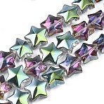 Electroplate Glass Beads Strand, Half Plated, Star, Green Plated, 11.5~12.5x13x7mm, Hole: 1mm, about 55~56pcs/strand, 23.62 inch~ 25.20 inch(60~64cm)(EGLA-S188-18-C01)