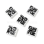 Dyed & Heated Baking Paint Glass Beads, Square with Runes, with Enamel, Black, 18x18x6mm, Hole: 1.4mm(LAMP-D004-03A)