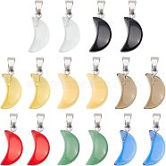 SUPERFINDINGS 48Pcs 8 Colors Transparent & Imitation Jade Spray Painted Glass Pendants, with Platinum Plated Brass Bails, Crescent Moon, Mixed Color, 21.5x10.5x6mm, Hole: 4mm, 6pcs/color(GLAA-FH0001-39)