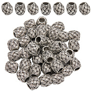 40Pcs Alloy European Beads, Large Hole Beads, Imitation Woven Rattan Pattern, Drum, Antique Silver, 9~9.5x9.5mm, Hole: 5mm(PALLOY-SP0001-04)