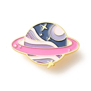 Planet with Star Enamel Pin, Cool Creative Iron Enamel Brooch for Backpack Clothes, Golden, Colorful, 25x35x9.5mm(JEWB-C012-07D)