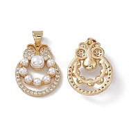 Brass Micro Pave Cubic Zirconia Pendants, with ABS Imitation Pearl, Wreath Charm, Real 18K Gold Plated, 22.5x17x6mm, Hole: 5x3.5mm(KK-B061-19G)