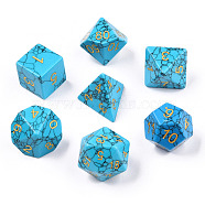 Metal Enlaced Synthetic Turquoise Polyhedral Dice Set, RPG Game Crystal Stone Dice, 16.5~27x16.5~27x16.5~27mm, 7pcs/set(G-T122-75B)