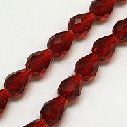 Glass Beads Strands, Faceted, teardrop, Dark Red, 15x10mm, Hole: 1mm, about 50pcs/strand, 26.6 inch(EGLA-E010-10x15mm-06)