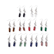 Gemstone Bullet with Moon Fairy Dangle Earrings, Platinum Brass Long Drop Earrings for Women, Cadmium Free & Lead Free, 63mm, Pin: 0.6mm(EJEW-I276-04P)
