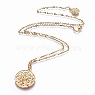 304 Stainless Steel Pendants Necklaces, with Lobster Claw Clasps, Flat Round, Golden, 17.87 inch(45.4cm)(NJEW-P248-02G)