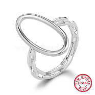 Rhodium Plated 925 Sterling Silver Finger Ring, Hollow Oval, Platinum, Inner Diameter: 16mm(KD4692-16-1)
