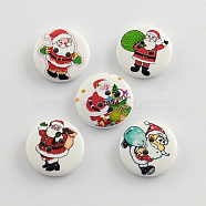 2-Hole Santa Claus Printed Wooden Buttons, Flat Round, Mixed Color, 20x5mm, Hole: 2mm(X-BUTT-R032-059)