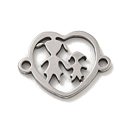 Mother's Day 201 Stainless Steel Hollow Connector Charms, Heart Links with Mother & Daughter, Stainless Steel Color, 11.5x15.5x1mm, Hole: 1.4mm(STAS-S146-02P)