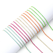4.5M 5 Colors Brass Rhinestone Strass Chains, Rhinestone Cup Chain, Imitate Luminous Style, Raw(Unplated), Mixed Color, 2x2mm, about 2.95 Feet(0.9m)/color(CHC-CA0001-11)