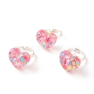 3D Resin Heart with Star Adjustable Ring, Brass Jewelry for Women, Platinum, Hot Pink, US Size 3(14mm)(RJEW-JR00457)