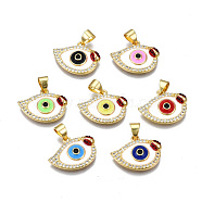 Brass Micro Pave Clear Cubic Zirconia Enamel Pendants, Cadmium Free & Nickel Free & Lead Free, Real 16K Gold Plated, Eye, Mixed Color, 14x18x3mm, Hole: 3x5mm(KK-Q283-013-NR)