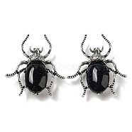 Dual-use Items Alloy Spider Brooch, with Synthetic Blue Goldstone, Antique Silver, 42x38x12~13mm, Hole: 4.5x4mm(JEWB-C026-03F-AS)