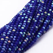 Half AB Color Plated Faceted Rondelle Glass Bead Strands, Frosted, Blue, 2.8~3x2mm, Hole: 0.8mm, about 200pcs/strand, 15.1 inch(EGLA-L007-F09-2mm)