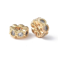 Brass Micro Pave Cubic Zirconia Spacer Beads, Flower, Real 18K Gold Plated, 6.5x4mm, Hole: 2mm(KK-I702-46B)