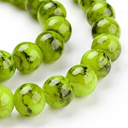 Spray Painted Glass Bead Strands, Round, Green Yellow, 8mm, Hole: 1.3~1.6mm, about 100pcs/strand, 31.4 inch(GLAD-S075-8mm-29)