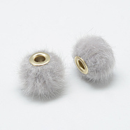Handmade Faux Mink Fur European Beads, with Brass, Rondelle, Gainsboro, 14~15x13.5~14mm, Hole: 4mm(X-OPDL-S089-02D)