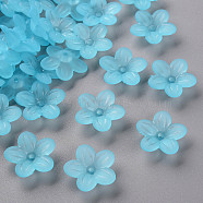 Frosted Acrylic Bead Caps, 5-Petal, Flower, Deep Sky Blue, 19.5x20x5.5mm, Hole: 1.6mm, about 740pcs/500g(MACR-S371-08A-755)