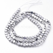 Non-magnetic Synthetic Hematite Beads Strands, Vacuum Plating(Color Retention for 3 Years), Flat Round, Platinum Plated, 4x2mm, Hole: 1mm, about 100pcs/strand, 16.14 inch(41cm)(G-A181-A05P)