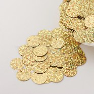 Ornament Accessories Plastic Paillette/Sequins Charms, Flat Round, Gold, 12~13x0.1mm, Hole: 1.4mm(X-PVC-E001-09-LS01)