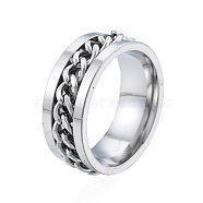 201 Stainless Steel Curb Chain Finger Ring for Women, Stainless Steel Color, Inner Diameter: 17mm(RJEW-N043-30P)