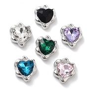 Rack Plating Alloy Rhinestone Charms, Lead Free & Cadmium Free & Nickel Free, Heart, Mixed Color, Platinum, 13.5x11x5mm, Hole: 1.2mm(PALLOY-F311-23P)