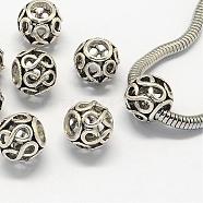 Alloy European Beads, Large Hole Beads, Rondelle, Hollow, Antique Silver, 11x9.5mm, Hole: 5mm(PALLOY-S079-004AS)