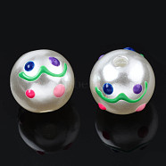 ABS Plastic Imitation Pearl Beads, with Enamel, Round with Expression, Medium Sea Green, 12x11mm, Hole: 2mm(KY-N015-95)