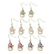 Light Gold Brass Micro Pave Cubic Zirconia Dangle Earring, Dragonfly Glass Drop Earrings, Mixed Color, 37x11mm(EJEW-Q800-60KCG)